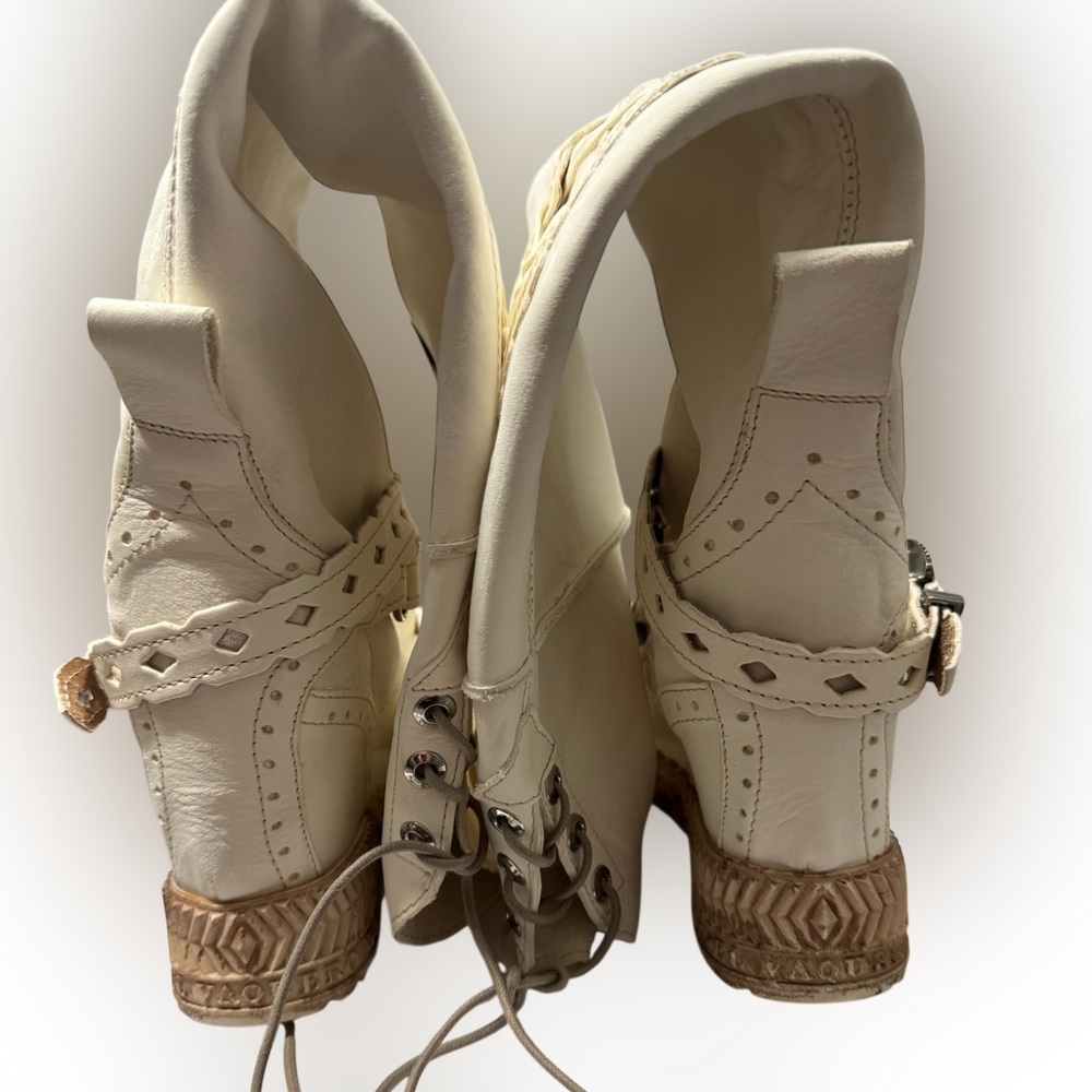 El Vaquero Italy Artemide Camel Blanche Wedge Moccasin Boots Size 40 NIB - Picture 5 of 16
